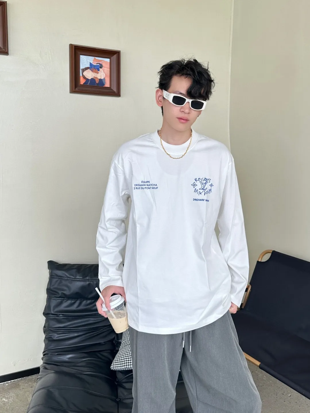 Louis Vuitton/Louis Vuitton 25Fw Dreamer graffiti slogan new flower long-sleeved T-shirt